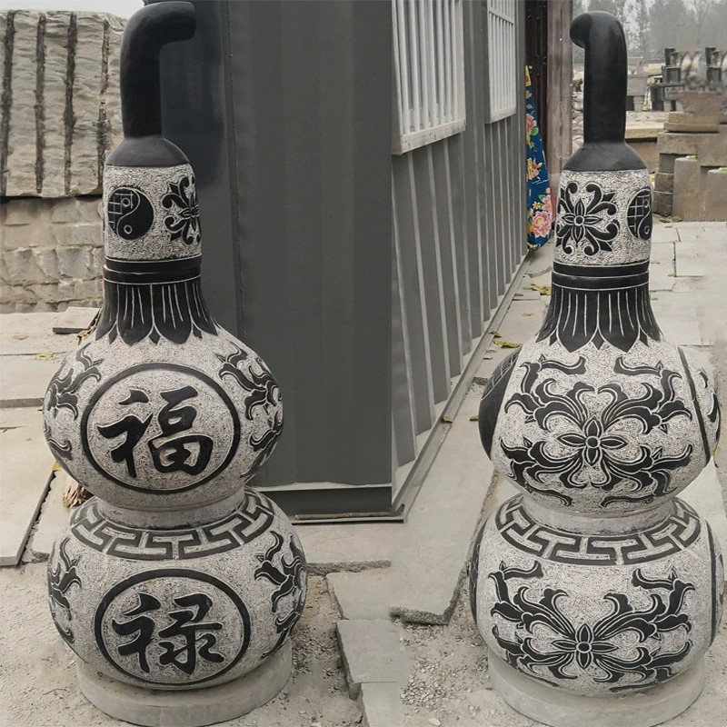 石雕葫芦青石仿古宝葫芦家居摆件晚霞红室内外做旧工艺品雕刻厂家