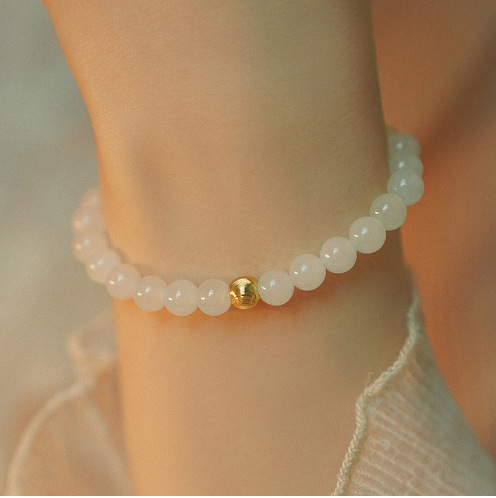 白色玉珠手链女ins小众简约设计圆珠轻奢高级感细款满珠手串手饰