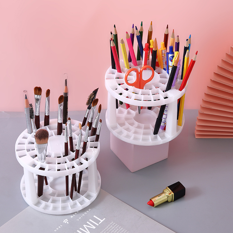 Creative round Brush Storage Rack Pencil Gel Pen Insert Rack Porous Position Convenient Storage Makeup Brush Small Shelf