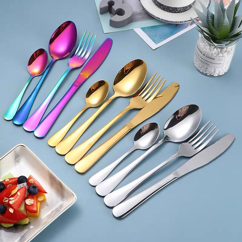 Foreign Trade Cross-Border Knife, Fork and Spoon Tea Spoon 410 Stainless Steel Tableware 24-Piece Set Black Wooden Box Exclusive for Export Supply