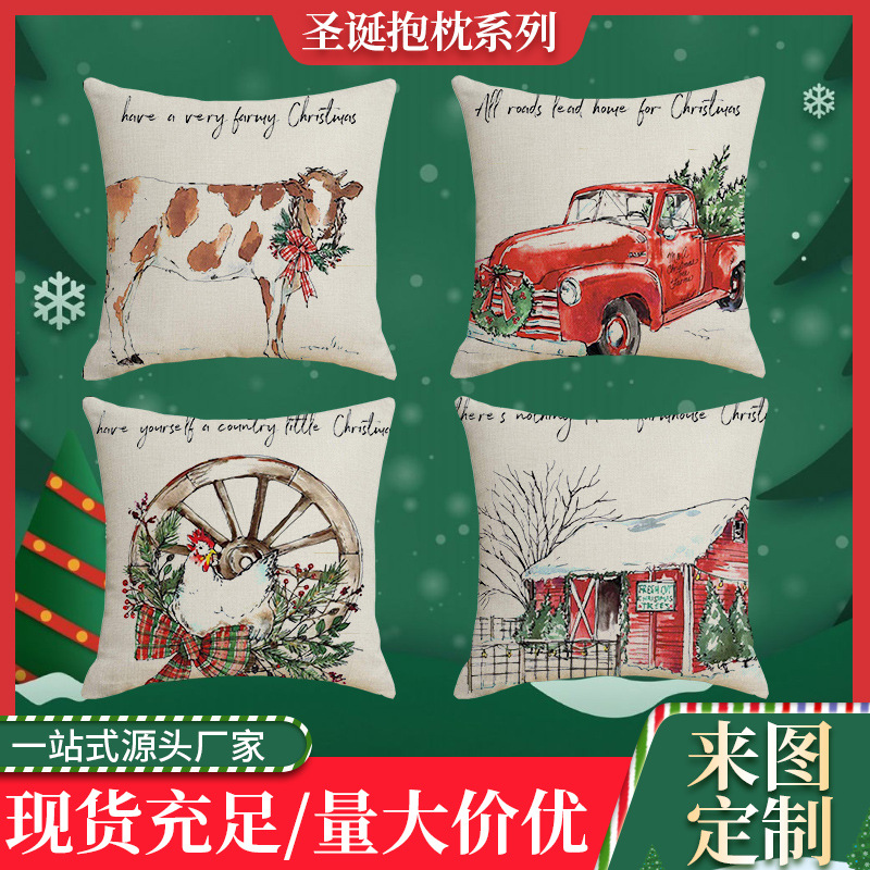 Cross-Border New Arrival Nordic Instagram Style Christmas Pillow Cover Home Sofa Bedroom Printed Linen Pillow Cover Customized