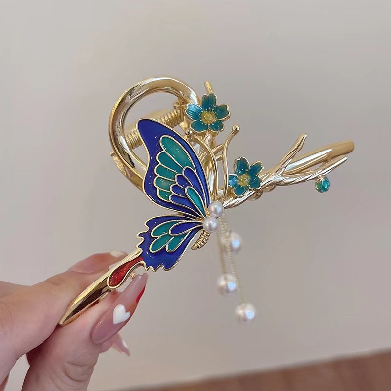 Temperament Butterfly Tassel Clamp Hairpin Super Fairy Large Hair Clip Back Head High-Grade Shark Clip Hair Accessories Wholesale