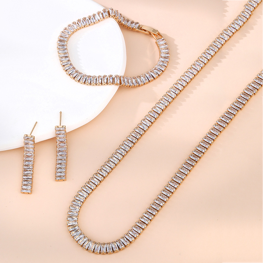 KERASTASE Cross-Border AliExpress Amazon Ornament Zircon Claw Chain Full Diamond Necklace Earrings Bracelet Three-Piece Jewelry Set