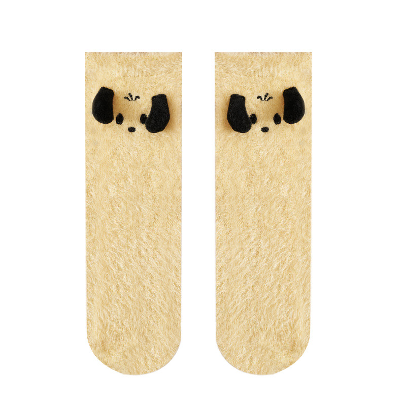 Autumn and Winter Mink Fur Socks for Women Fleece-lined Thickened Japanese Cartoon Sleeping Socks Fleece-lined Thickened Confinement Tube Socks