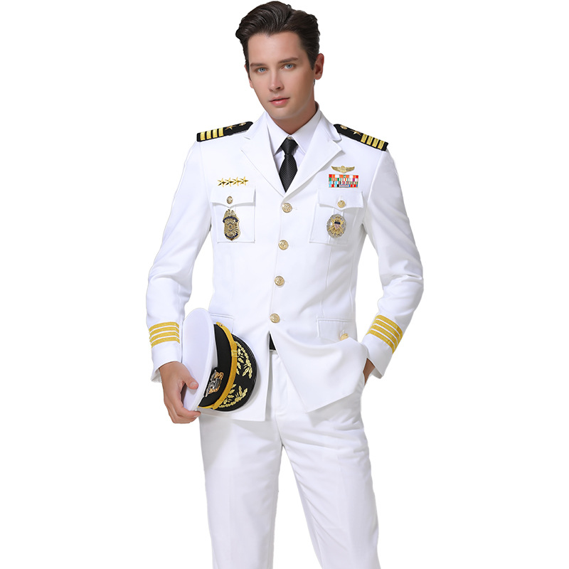 海军制服套装男士白色船长礼服军装直升机驾驶技术西装