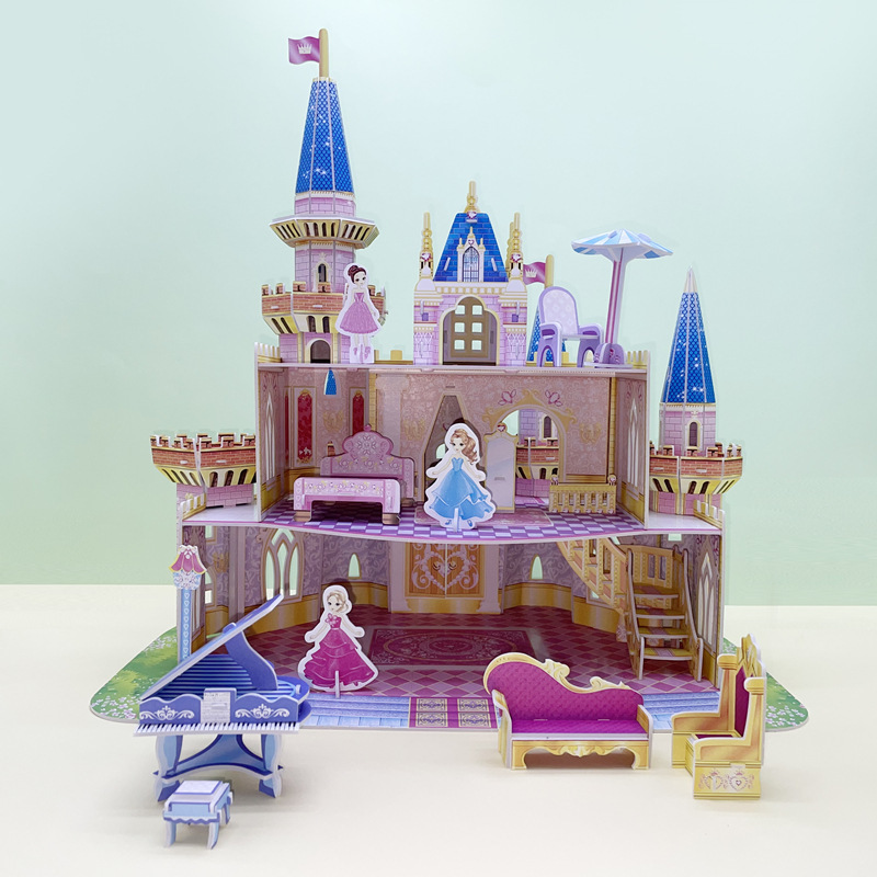 跨境新品公主城堡粉色泡沫纸质拼装女孩子礼物儿童过家家玩具摆摊