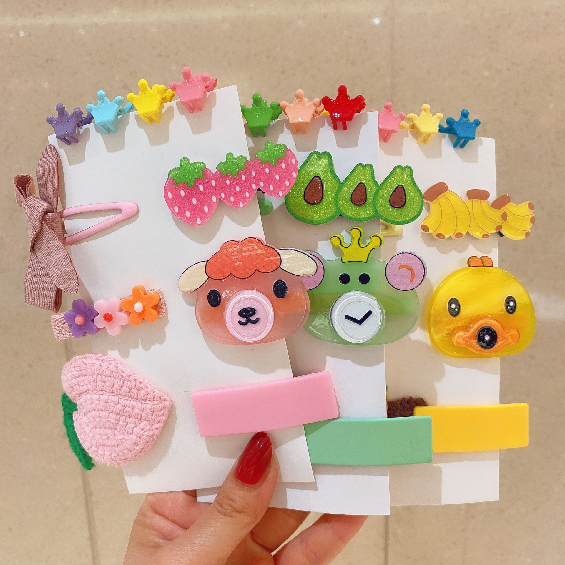 新款韩版宝宝发饰刘海夹女童发卡抓夹头饰粉色系卡纸套装儿童发夹