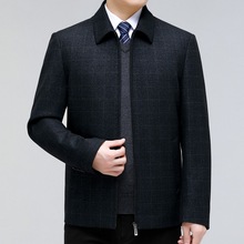 专柜羊毛夹克男2024冬季商务休闲翻领中老年男式干部保暖羽绒外套