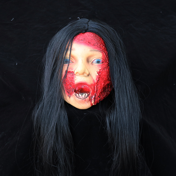 万圣节酒吧鬼屋密室逃脱整蛊道具女鬼断头吓人长发女血头颅摆件