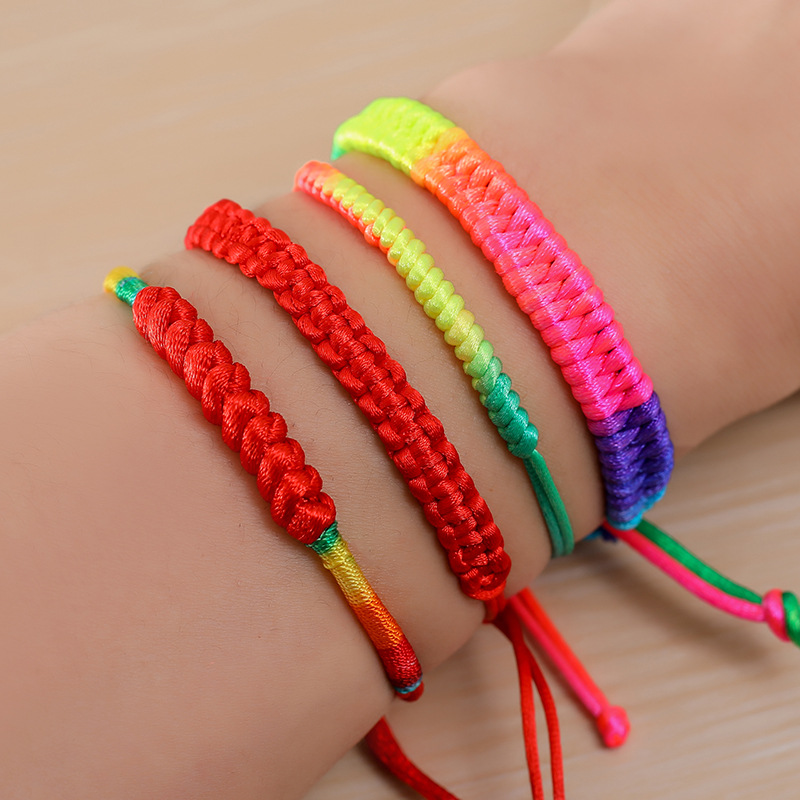 Simple New Women's Hand Woven Hand Rope Geometric Dorje Knot Dragon Boat Festival Red Rope Colorful Rope Bracelet Wholesale