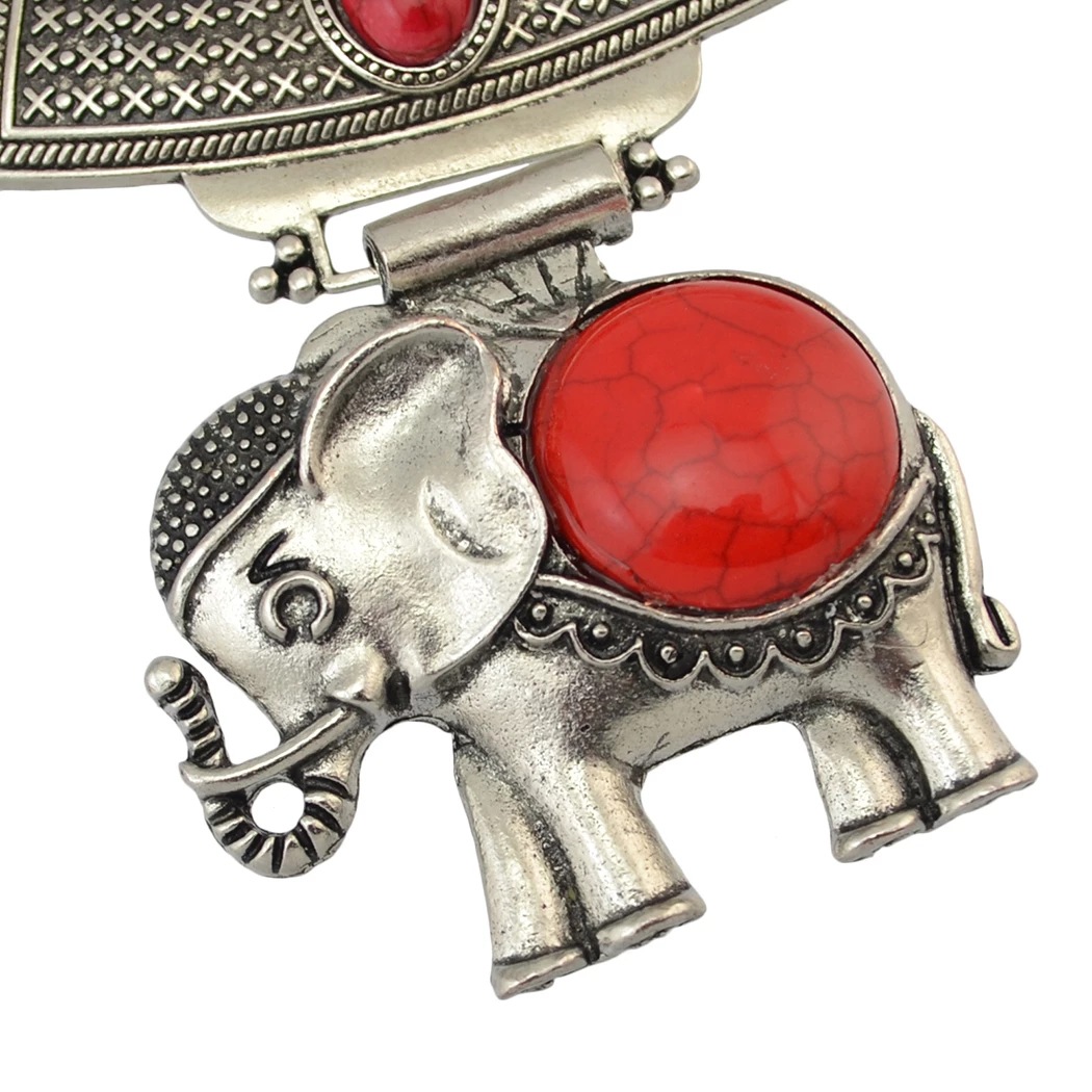 欧美热销复古异域夸张风古粗项圈 镂空大象雕花松石短款项链