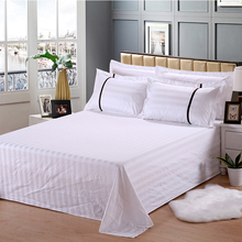 包邮酒店宾馆用品床单白色全棉纯棉缎条单人双人床单件被单