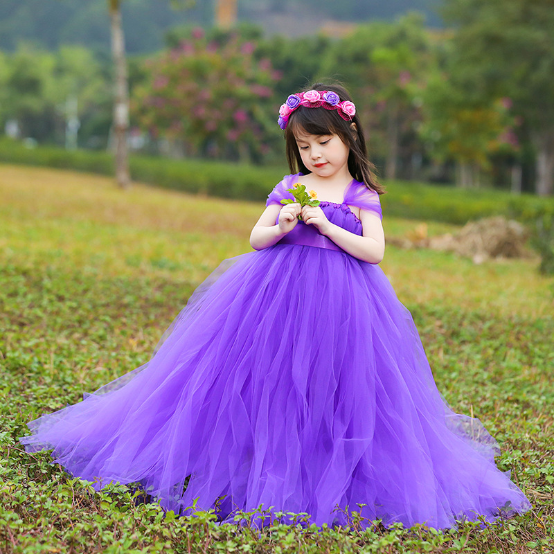 紫罗兰手做编织纱裙 表演晚会主持人 家庭照片服装儿童礼服蓬蓬裙