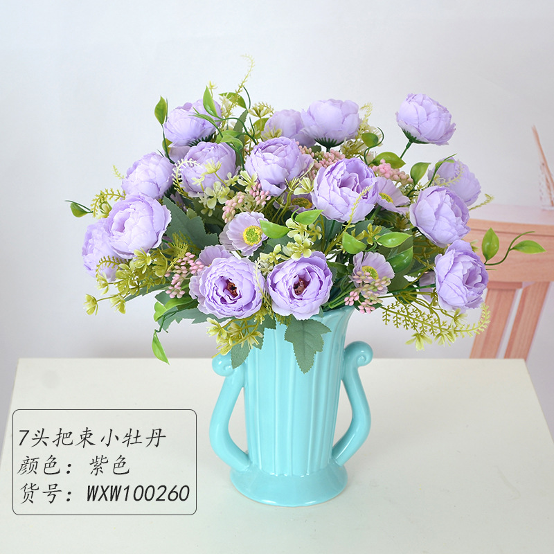 artificial flower artificial plant Office Table Decorative Flowers Study Fresh Bouquet Silk Flower European Style 7-Head Bunch Small Peony