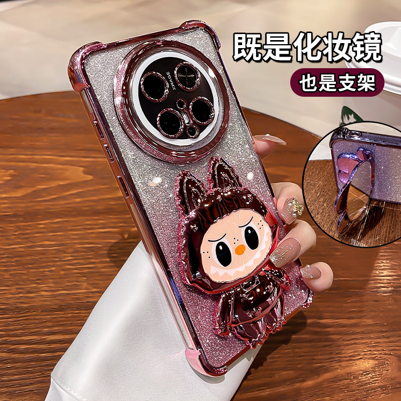 闪粉镜子支架适用华为mate60pro手机新款壳mate70可爱50气囊防摔