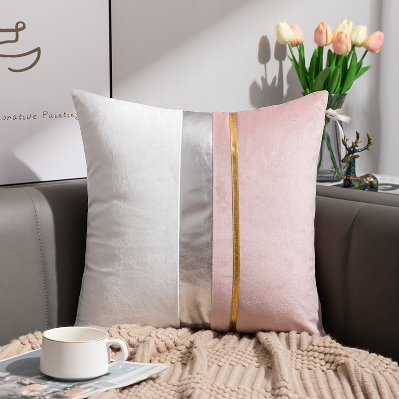 Amazon Velvet Gold Bar Stitching Pillow Cover Sofa Pillowcase Waist Pillow Fashion Simple Cushion Cover Cross-Border