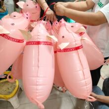 网红新款牵线动物气球走路猪生日派对装饰气球地推恐龙拉牵线气球