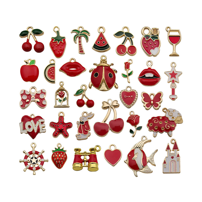 Factory Wholesale 31 Sets of Dripping Oil Alloy Pendant Red Sheep Series DIY Ornament Alloy Accessories Material