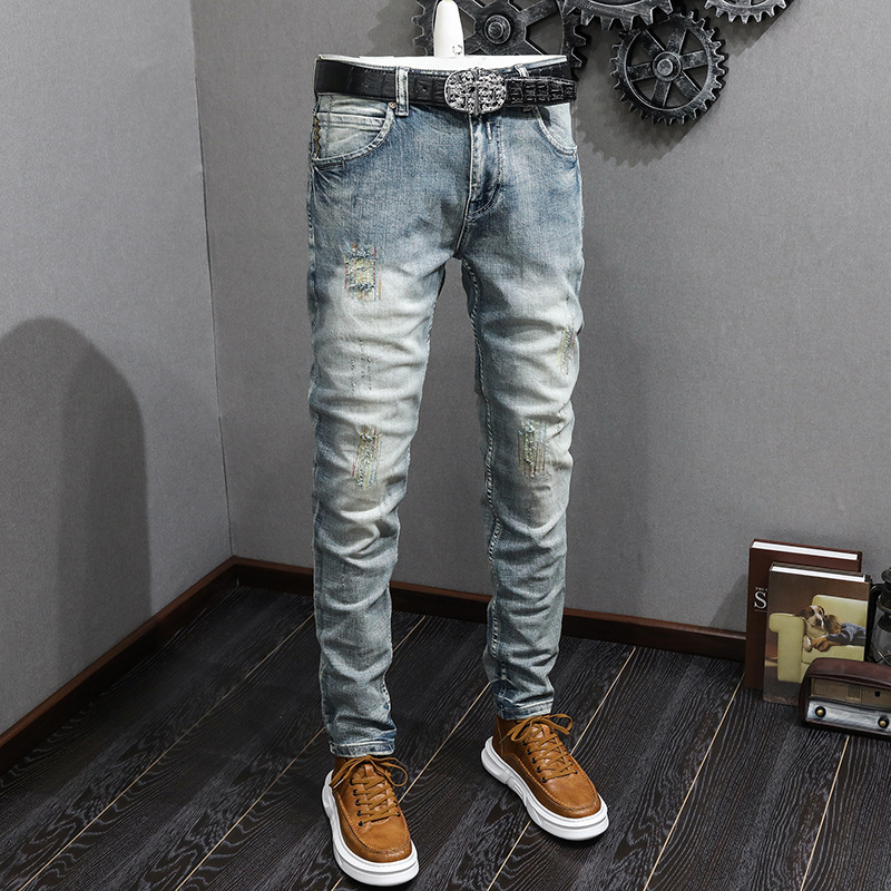   Foreign Trade Jeans Men's Stretch-Fit Pants All-Matching Fashion Brand Teenagers Retro Fashion Cowboys