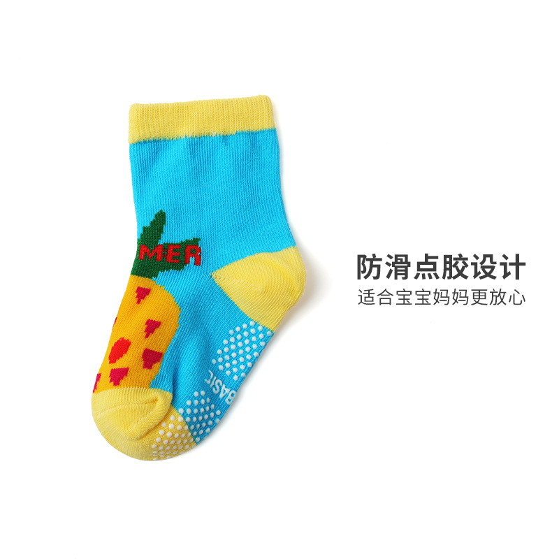 KID'S Basic Amazon 12 Colors Spring and Summer New Cotton Socks Glue Dispensing Non-Slip Cartoon Room Socks Children's Socks