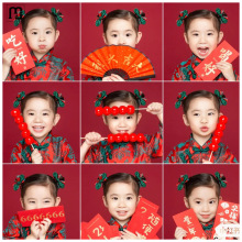 QH新年儿童摄影道具扇子仿真糖葫芦虎头帽宝宝过年拍照喜庆用品对