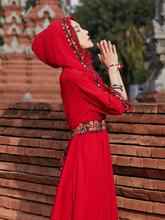 云南新疆旅游民族风红色连衣裙青海湖沙滩裙沙漠异域红裙拍照长裙