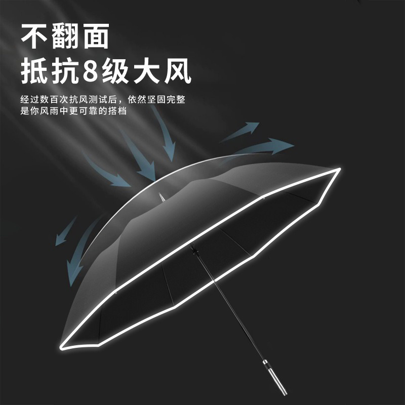 Reinforced Three-Person Umbrella Long Handle Umbrella Extra Thick Black Glue Sun Protection Rain Dual-Use Men's Umbrella Automatic Large Windproof