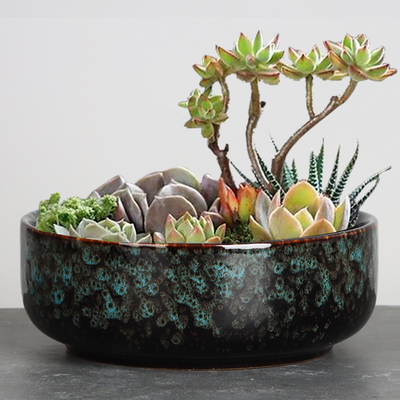 复古多肉花盆大口径拼盘器陶瓷简约大宽口大号特大号清仓植物盆栽