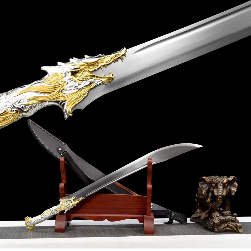 抖音直播爆款影视道具高锰钢锻打黑金古刀牛尾刀清刀冷兵器未开刃