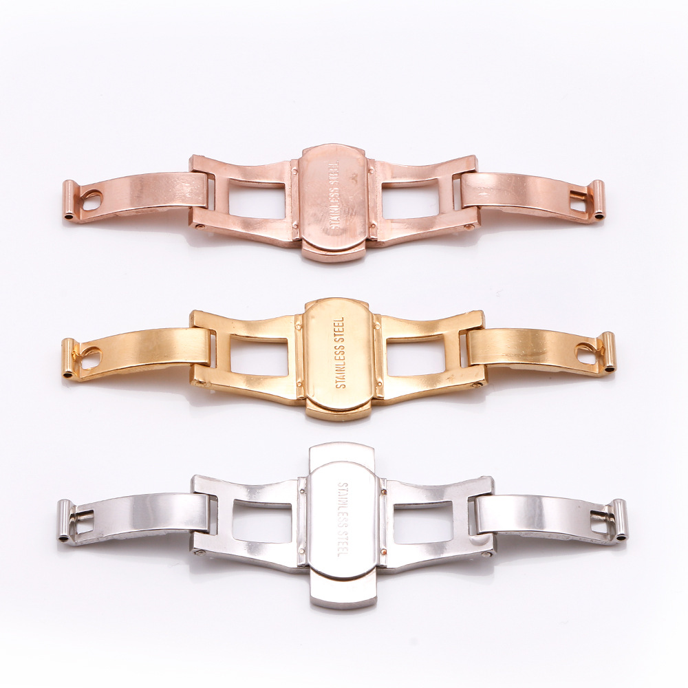 工厂现货批发双按实心精钢蝴蝶扣不锈钢手表扣子钟表配件卡扣开盖