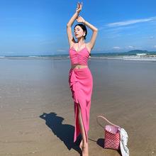 Women's Dresses 夏季新款甜美粉色吊带背心半身裙套装两件套裙