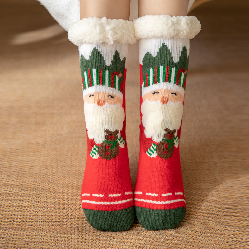 Christmas Stockings Room Socks Winter Snow Socks Months Children's Plush Coral Cashmere Socks Home Sleeping Socks Carpet Socks Leg Warmer