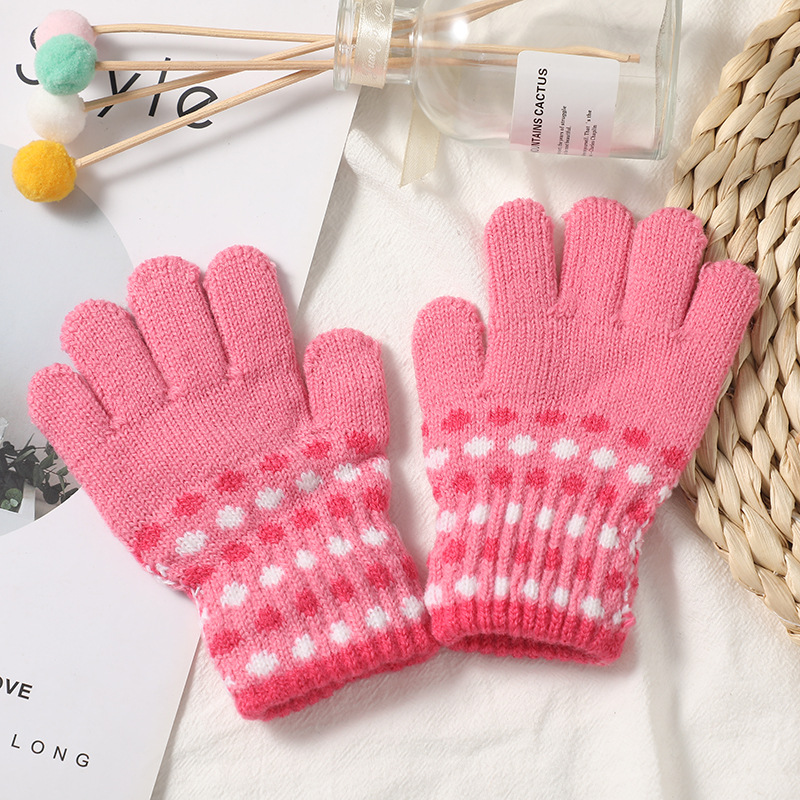 Winter Children's Full Finger Warm Gloves Cold Protection Knitted Gloves Inner Brushed Travel Warm Gloves