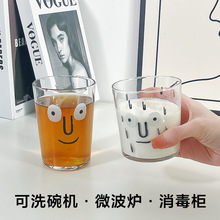 韩国ins风手绘图案印花玻璃杯创意咖啡杯啤酒杯耐热牛奶杯子送礼