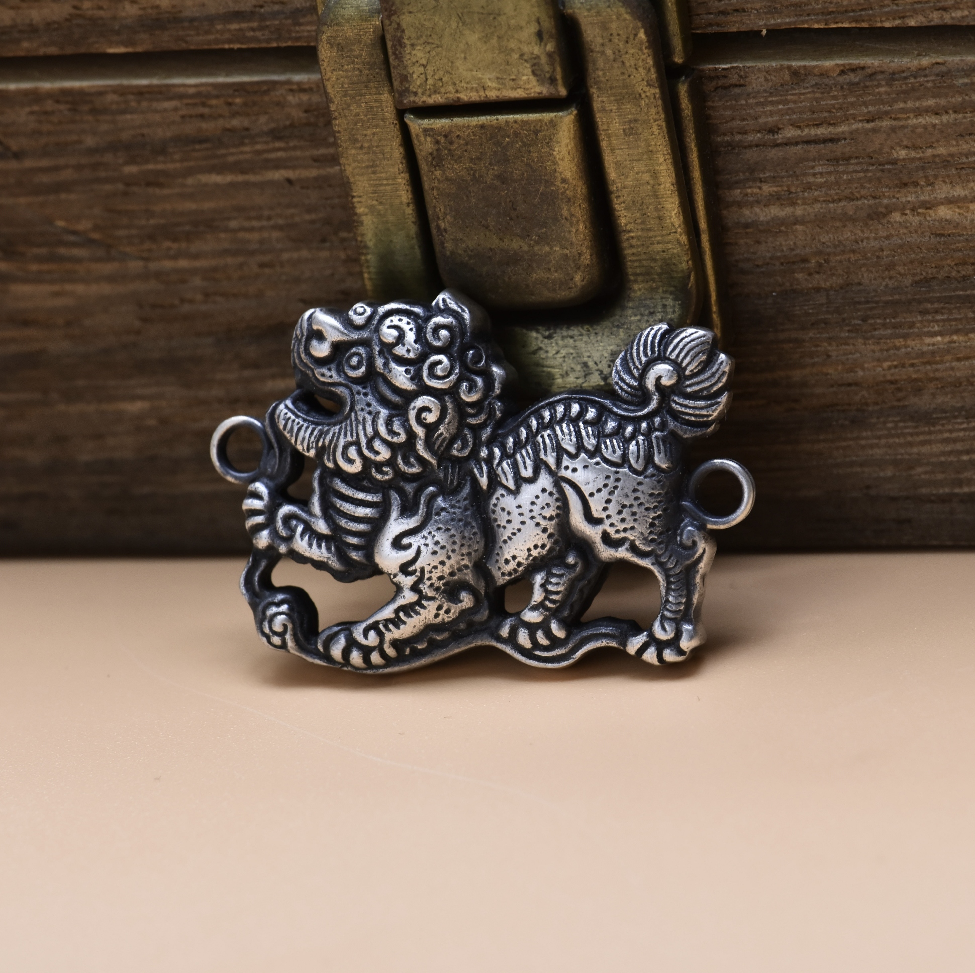 999足银复古做旧麒麟纯银吊坠男女个性国潮民族风手链diy配饰配件