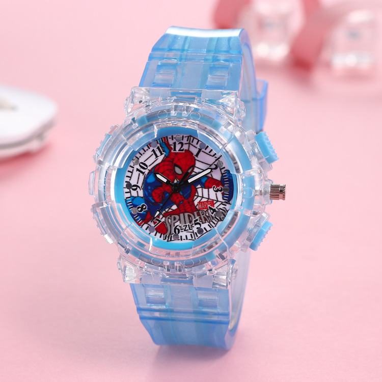 Cross-Border E-Commerce Marvel Spider-Man Children's Watch Colorful LED Flashing Lamp Pointer Literacy Boy Child Quartz Watch