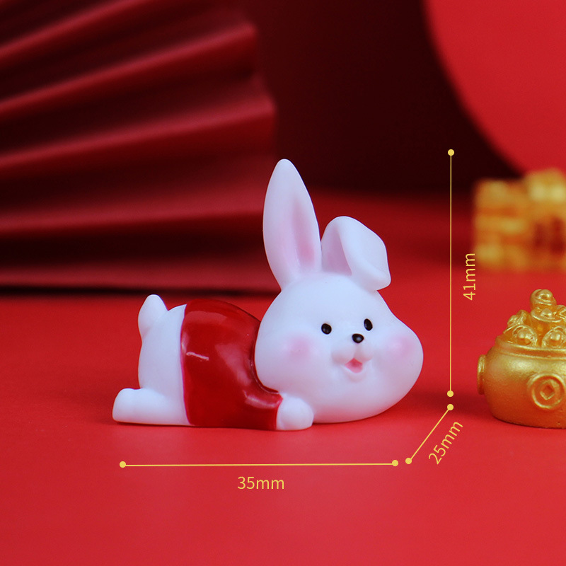 New Year Gift Auspicious Welcome Spring Adorable Rabbit Small Ornaments Creative Home Desktop Decoration Synthetic Resin Crafts Wholesale