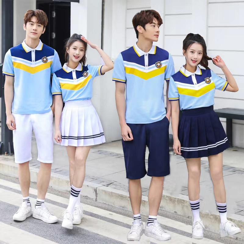 中学生班服学院风校服套装新款蔚蓝t恤六一毕业照夏季运动服批发