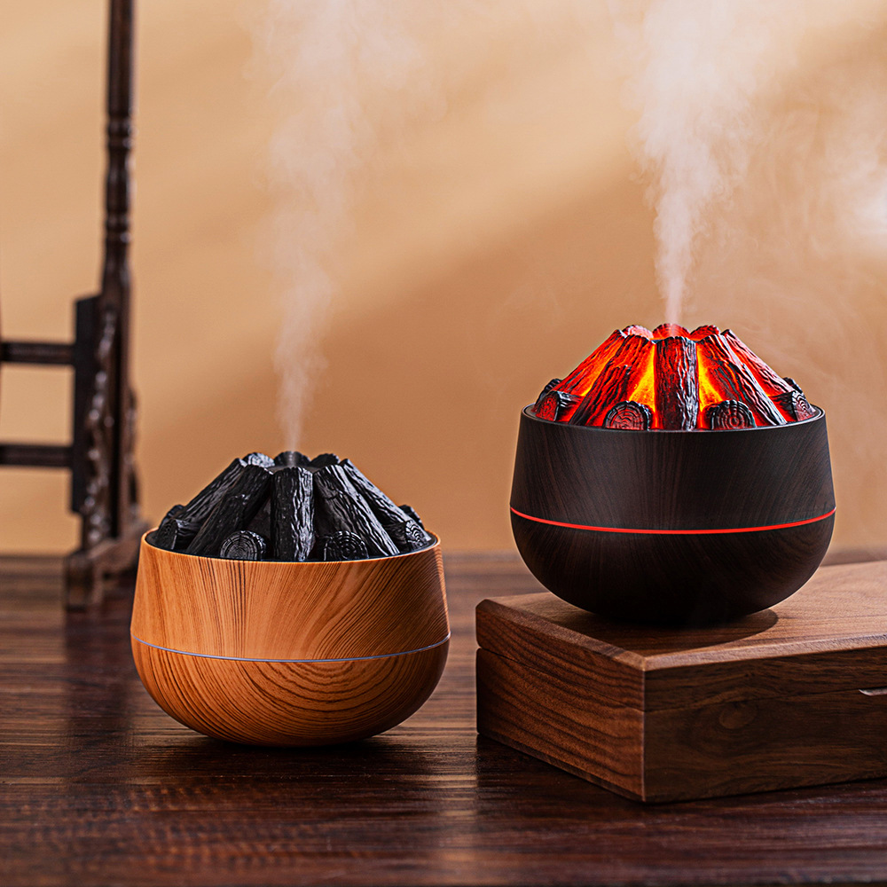 Cross-Border Hot Creative Ambience Light Delicate Deep Moisturizing Deep Light Wood Grain USB Mini Simulation Charcoal Humidifier