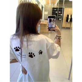 白色纯棉短袖t恤女夏2025新款学生宽松oversize半袖美式上衣服潮