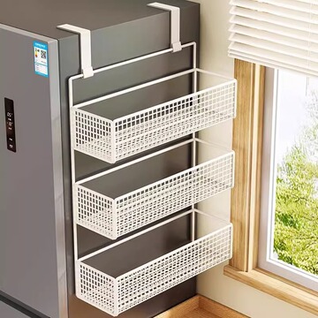 冰箱侧置物架多层挂钩收纳厨房用品保鲜膜调料大容量免打孔放置架