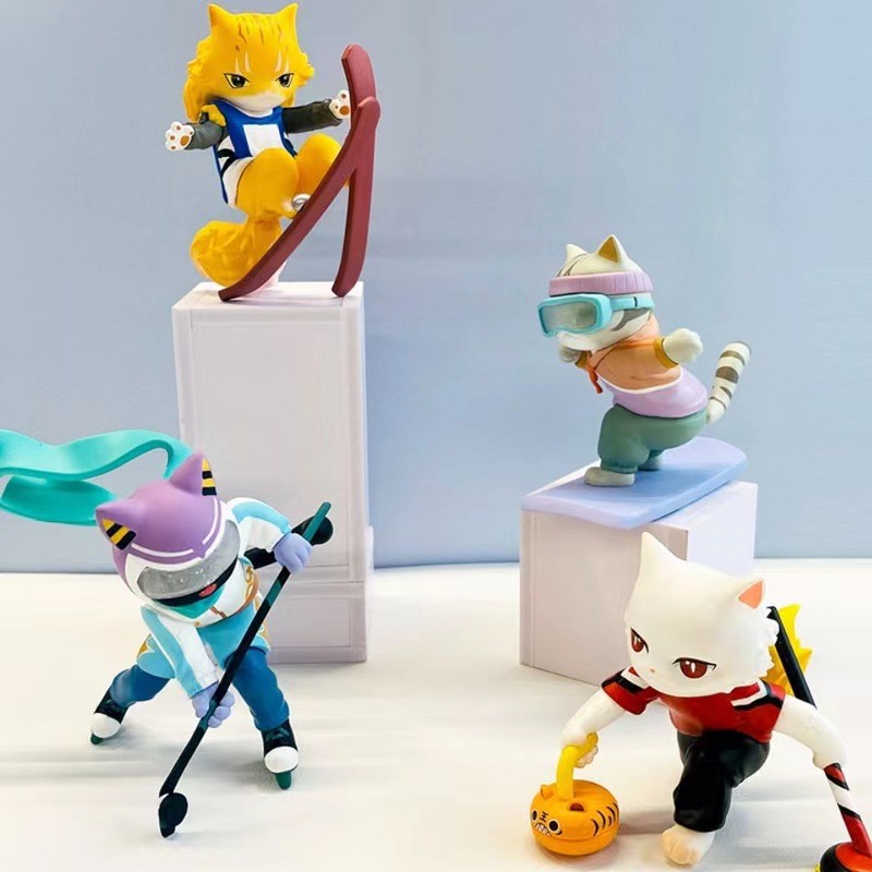 正品观复猫冰雪运动会系列盲盒冰球冰壶滑雪公仔可爱手办摆件批发