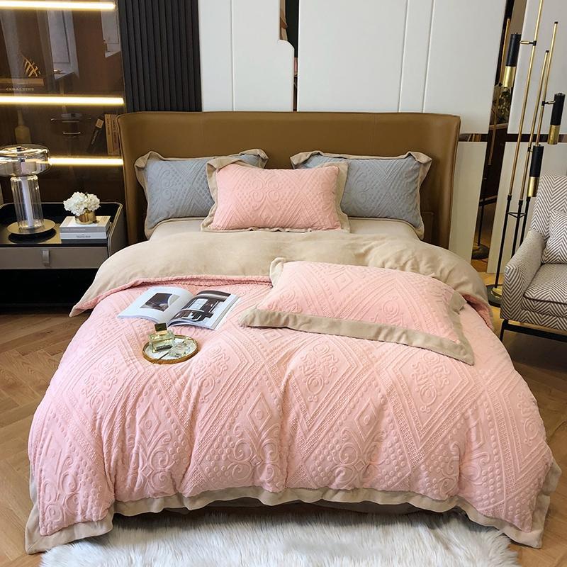 厂家直销秋冬a类5d雕花牛奶绒 刺绣加厚四件套欧式法莱绒被套床单