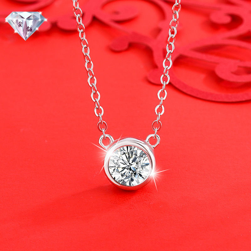 金钻首饰莫桑石泡泡珠项链女925银钻子锁骨链白金玫瑰金戒指耳钉