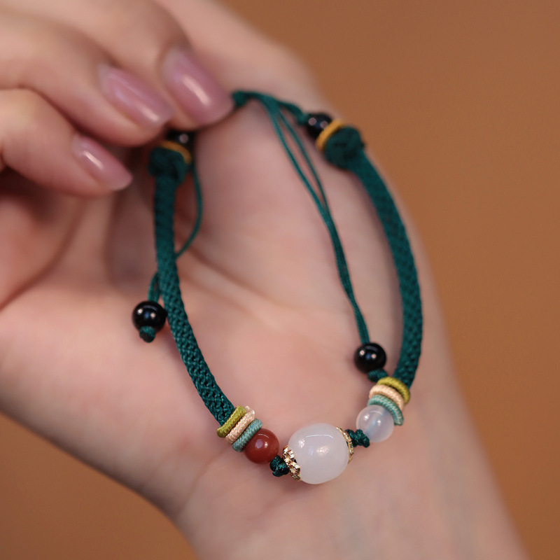 0成交0件天然和田碧玉手链手工编织莲蓬手环女时尚百搭轻奢手饰批发