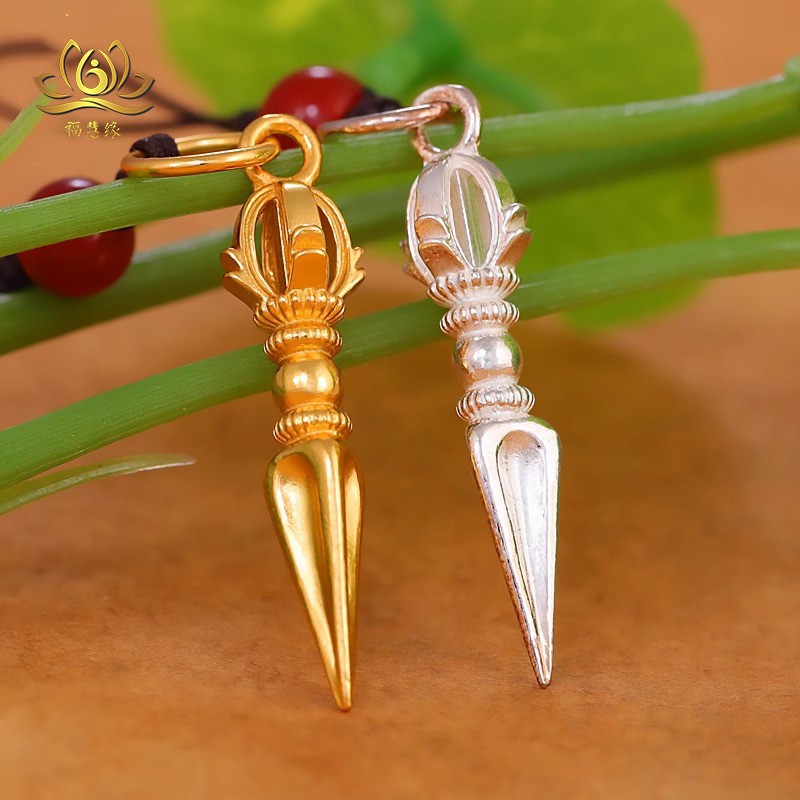 s925纯银金刚杵挂件随身吊坠情侣镀金款手机挂饰金刚杵吊坠3.