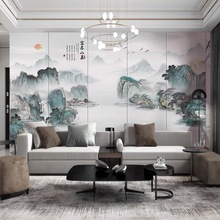 新中式水墨山水电视背景竹木纤维集成墙板书房茶室卧室床头护墙板