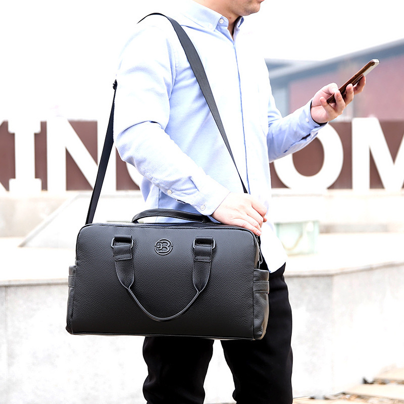 2022 Summer New Soft Leather Men's Bag Business Shoulder Briefcase Casual Horizontal Hand Bag One Piece Dropshipping