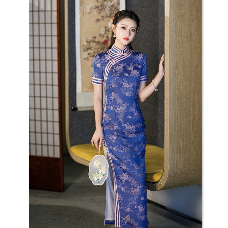 老上海仿醋酸提花长款传统民国旗袍2023秋冬新款复古中国风旗袍裙