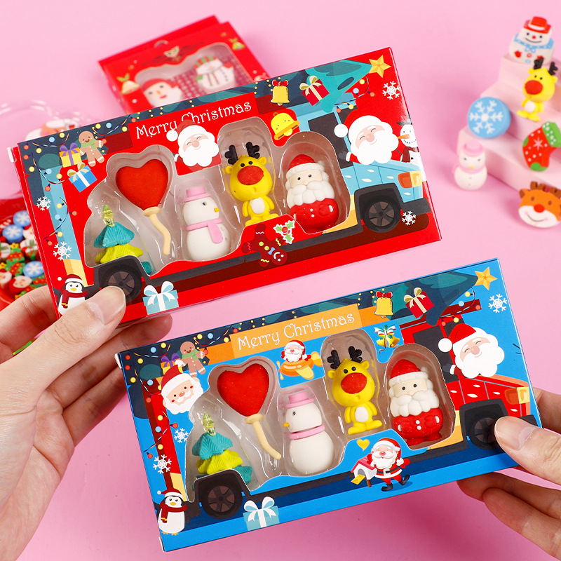 Creative Box-Packed Eraser Cartoon Eraser Christmas Suit Cute Santa Snowman Pupils' Eraser Wholesale